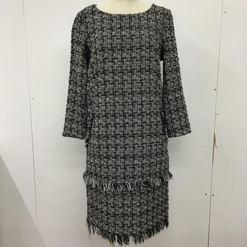 ロペ ROPE' ワンピース ひざ丈スカート 長袖ワンピース 総柄ワンピース バックスリットワンピース 36 総柄 白 / ホワイト / X 黒 / ブラック /  レディース USED 古着 中古 10093862