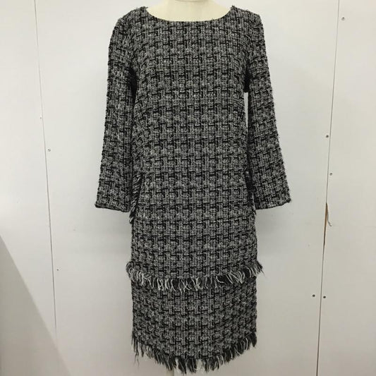 ロペ ROPE' ワンピース ひざ丈スカート 長袖ワンピース 総柄ワンピース バックスリットワンピース 36 総柄 白 / ホワイト / X 黒 / ブラック /  レディース USED 古着 中古 10093862