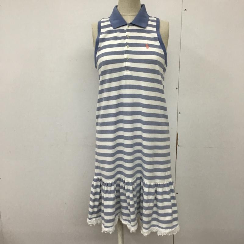 ラルフローレン RALPHLAUREN ワンピース ロングスカート ボーダーロングワンピース ノースリーブワンピース フレアワンピース XL ボーダー柄 白 / ホワイト / X 水色 / ライトブルー /  レディース USED 古着 中古 10094015