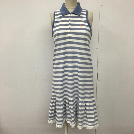 ラルフローレン RALPHLAUREN ワンピース ロングスカート ボーダーロングワンピース ノースリーブワンピース フレアワンピース XL ボーダー柄 白 / ホワイト / X 水色 / ライトブルー /  レディース USED 古着 中古 10094015
