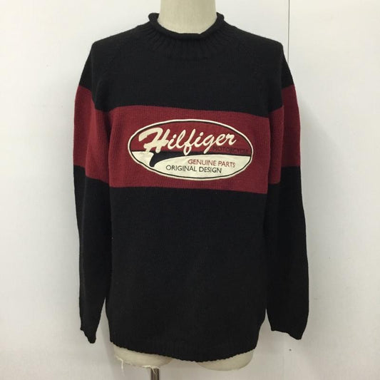 トミーヒルフィガー TOMMY HILFIGER ニット、セーター 長袖 ボーダー長袖ニット クルーネックセーター ラグラン M ボーダー柄 X ロゴ、文字 白 / ホワイト / X 黒 / ブラック / X えんじ / ワインレッド /  メンズ USED 古着 中古 10094033