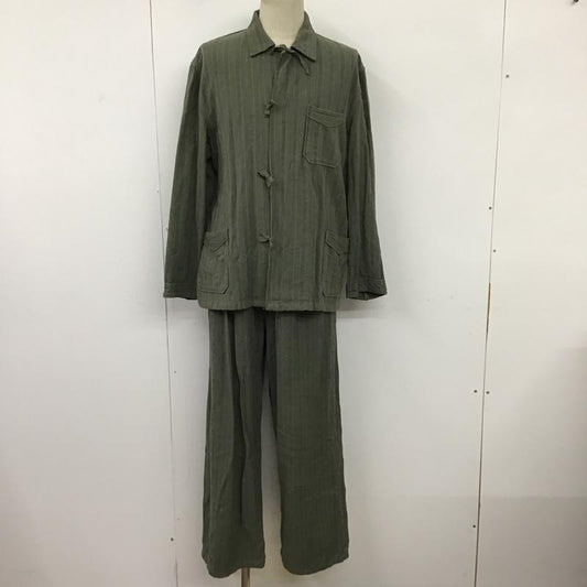 古着 USED セットアップ セットアップ 長袖シャツ ストライプシャツ カジュアルシャツ ワイドパンツ ストライプパンツ M ストライプ カーキ / カーキ /  メンズ USED 古着 中古 10094049