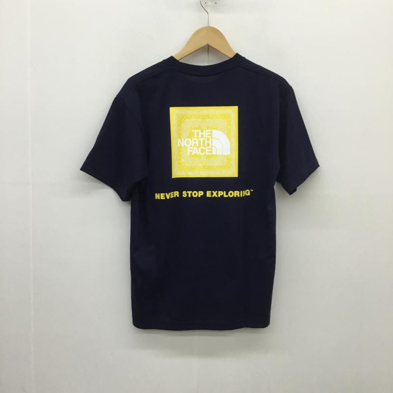 ザノースフェイス THE NORTH FACE Tシャツ 半袖 NT32108 バンダナ スクエア ロゴ Bandana Square Logo Tee M ロゴ、文字 X プリント 紺 / ネイビー / X 黄 / イエロー /  メンズ USED 古着 中古 10094160