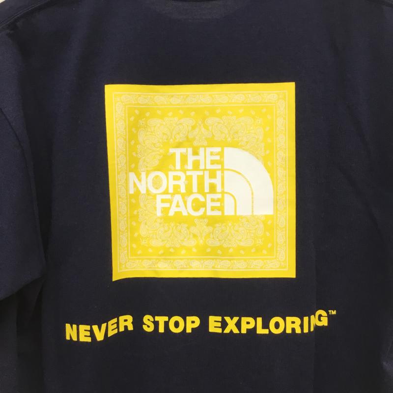 ザノースフェイス THE NORTH FACE Tシャツ 半袖 NT32108 バンダナ スクエア ロゴ Bandana Square Logo Tee M ロゴ、文字 X プリント 紺 / ネイビー / X 黄 / イエロー /  メンズ USED 古着 中古 10094160