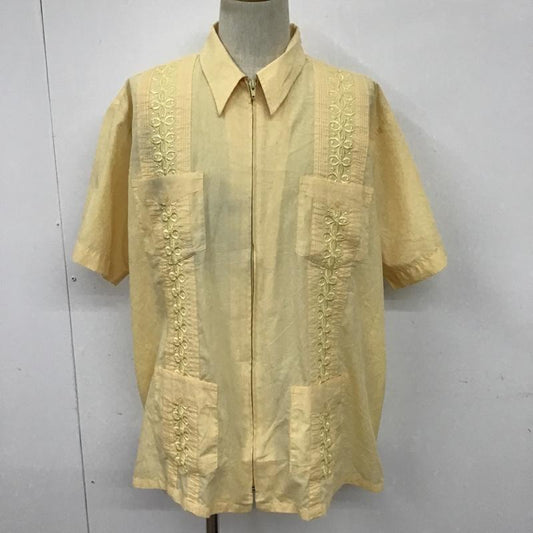 古着 USED シャツ、ブラウス 半袖 キューバシャツ 半袖シャツ ジップアップシャツ ヴィンテージシャツ XL 無地 X 刺繍 黄 / イエロー /  メンズ USED 古着 中古 10094188