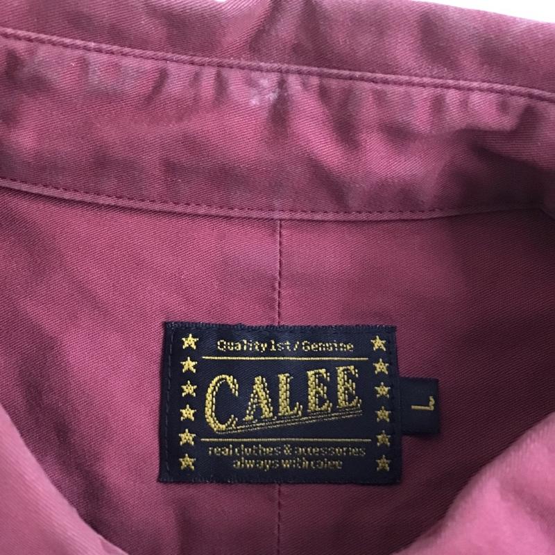 キャリー CALEE シャツ、ブラウス 半袖 長袖シャツ ボタンダウンシャツ ポケットシャツ L 無地 X 刺繍 えんじ / ワインレッド /  メンズ USED 古着 中古 10094254