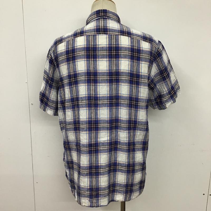 バナナリパブリック BANANA REPUBLIC シャツ、ブラウス 半袖 ボタンダウン リネン M チェック 白 / ホワイト / X 青 / ブルー / X 黄 / イエロー / X 黒 / ブラック / X 赤 / レッド /  メンズ USED 古着 中古 10094341