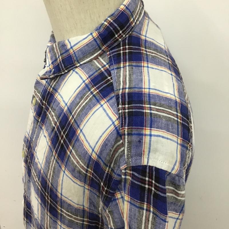 バナナリパブリック BANANA REPUBLIC シャツ、ブラウス 半袖 ボタンダウン リネン M チェック 白 / ホワイト / X 青 / ブルー / X 黄 / イエロー / X 黒 / ブラック / X 赤 / レッド /  メンズ USED 古着 中古 10094341