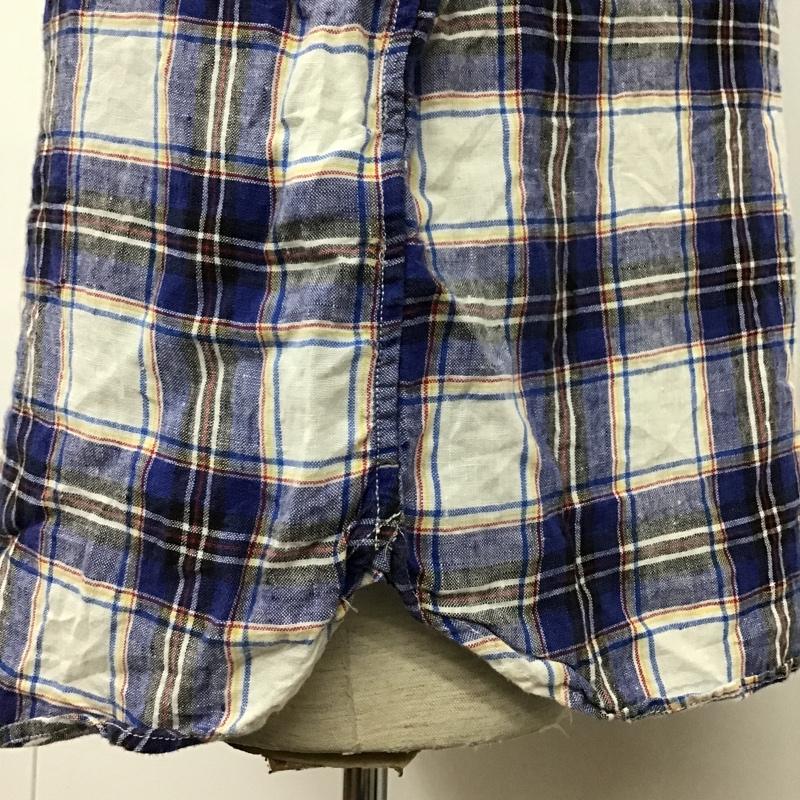 バナナリパブリック BANANA REPUBLIC シャツ、ブラウス 半袖 ボタンダウン リネン M チェック 白 / ホワイト / X 青 / ブルー / X 黄 / イエロー / X 黒 / ブラック / X 赤 / レッド /  メンズ USED 古着 中古 10094341