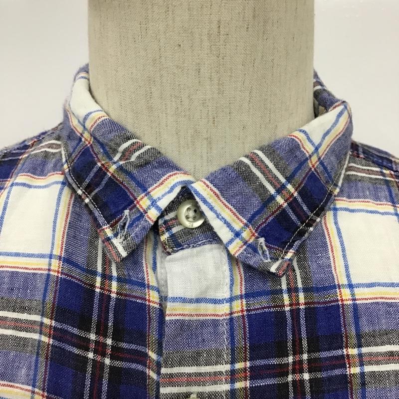 バナナリパブリック BANANA REPUBLIC シャツ、ブラウス 半袖 ボタンダウン リネン M チェック 白 / ホワイト / X 青 / ブルー / X 黄 / イエロー / X 黒 / ブラック / X 赤 / レッド /  メンズ USED 古着 中古 10094341