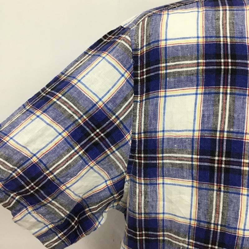 バナナリパブリック BANANA REPUBLIC シャツ、ブラウス 半袖 ボタンダウン リネン M チェック 白 / ホワイト / X 青 / ブルー / X 黄 / イエロー / X 黒 / ブラック / X 赤 / レッド /  メンズ USED 古着 中古 10094341
