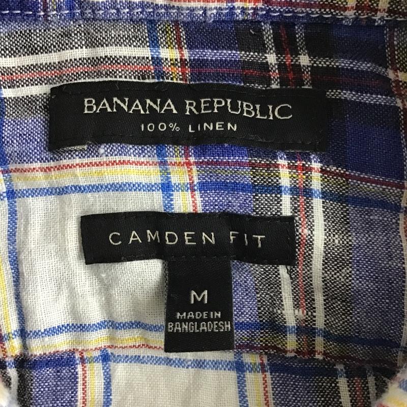 バナナリパブリック BANANA REPUBLIC シャツ、ブラウス 半袖 ボタンダウン リネン M チェック 白 / ホワイト / X 青 / ブルー / X 黄 / イエロー / X 黒 / ブラック / X 赤 / レッド /  メンズ USED 古着 中古 10094341