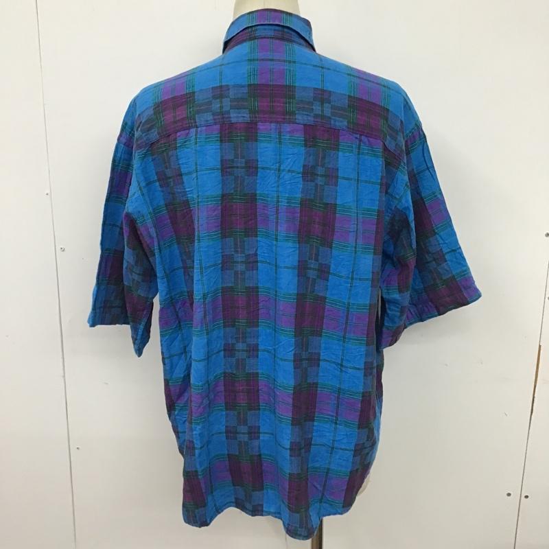 古着 USED シャツ、ブラウス 半袖 ボタンダウン L チェック 青 / ブルー / X 紫 / パープル / X 緑 / グリーン /  メンズ USED 古着 中古 10094364
