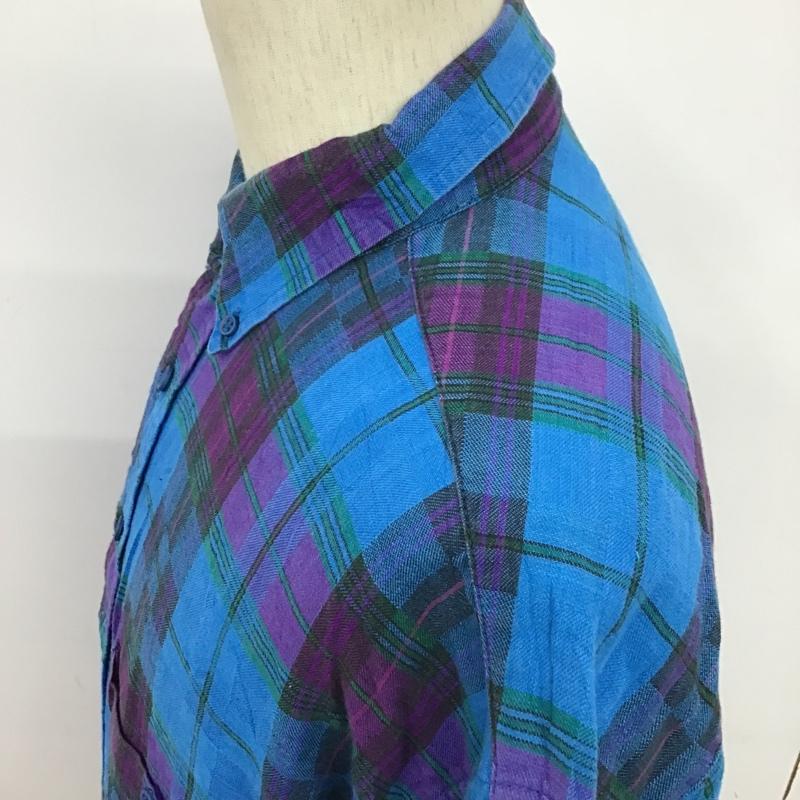 古着 USED シャツ、ブラウス 半袖 ボタンダウン L チェック 青 / ブルー / X 紫 / パープル / X 緑 / グリーン /  メンズ USED 古着 中古 10094364