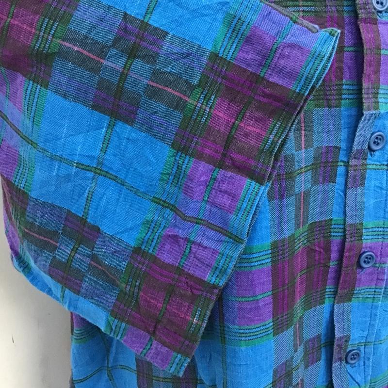 古着 USED シャツ、ブラウス 半袖 ボタンダウン L チェック 青 / ブルー / X 紫 / パープル / X 緑 / グリーン /  メンズ USED 古着 中古 10094364