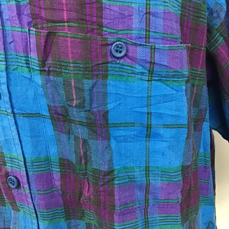 古着 USED シャツ、ブラウス 半袖 ボタンダウン L チェック 青 / ブルー / X 紫 / パープル / X 緑 / グリーン /  メンズ USED 古着 中古 10094364