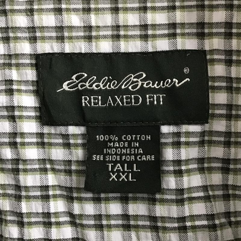 エディーバウアー Eddie Bauer シャツ、ブラウス 半袖 ボタンダウン 胸ポケット XXL チェック 白 / ホワイト / X カーキ / カーキ / X 薄緑 / ライトグリーン /  メンズ USED 古着 中古 10094367