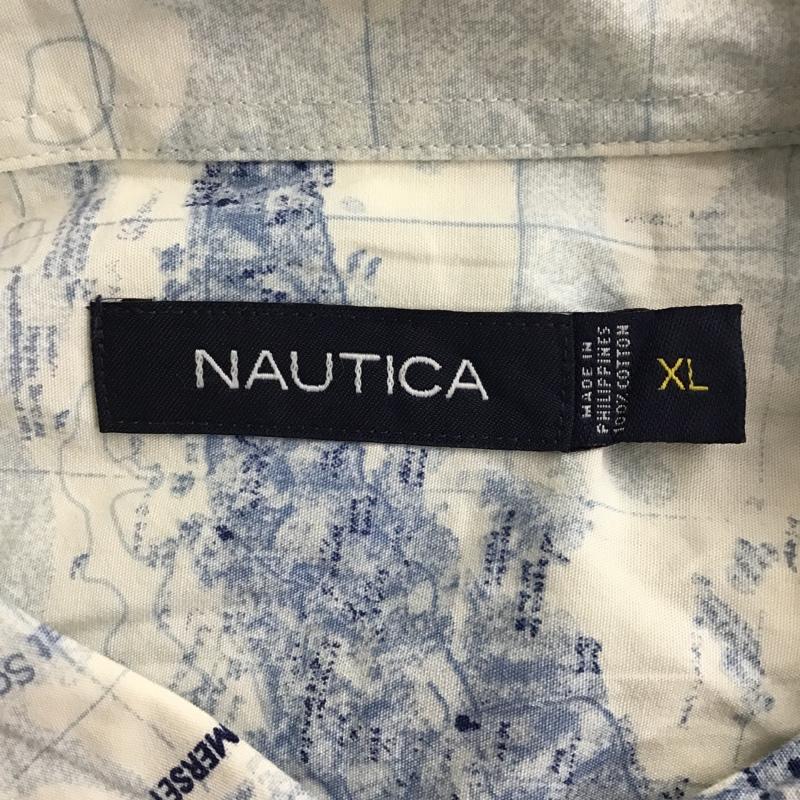 ノーティカ NAUTICA シャツ、ブラウス 半袖 XL 総柄 白 / ホワイト / X 水色 / ライトブルー /  メンズ USED 古着 中古 10094369