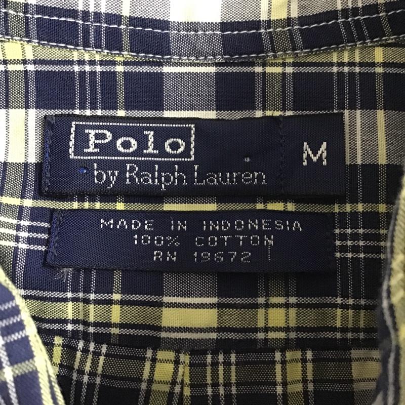 ポロバイラルフローレン Polo by RALPH LAUREN シャツ、ブラウス 半袖 コットン ボタンダウン チェック M ワンポイント 灰 / グレー / X 黄 / イエロー / X 紺 / ネイビー /  メンズ USED 古着 中古 10094570