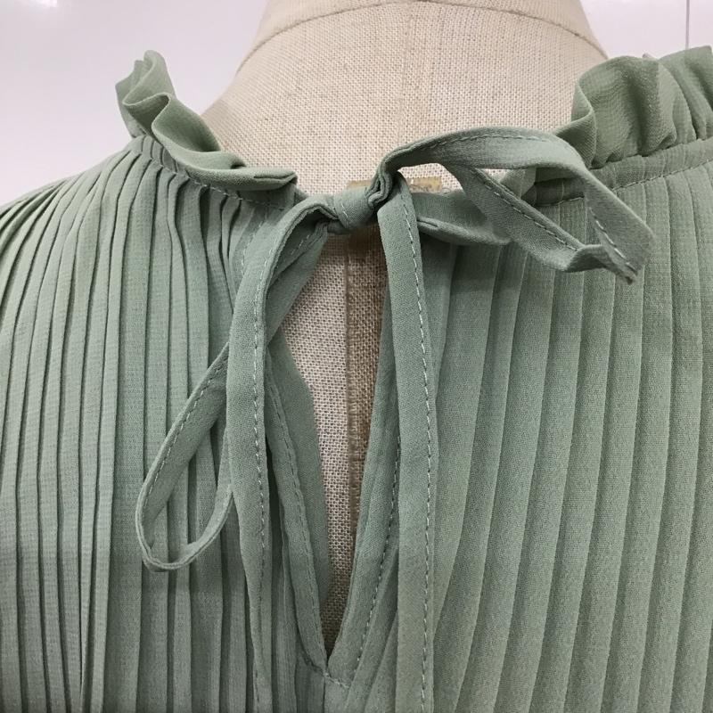 ビス ViS カットソー 長袖 BVH-11160-A シフォンプリーツスタンドブラウス FREE 無地 薄緑 / ライトグリーン /  レディース USED 古着 中古 10094883