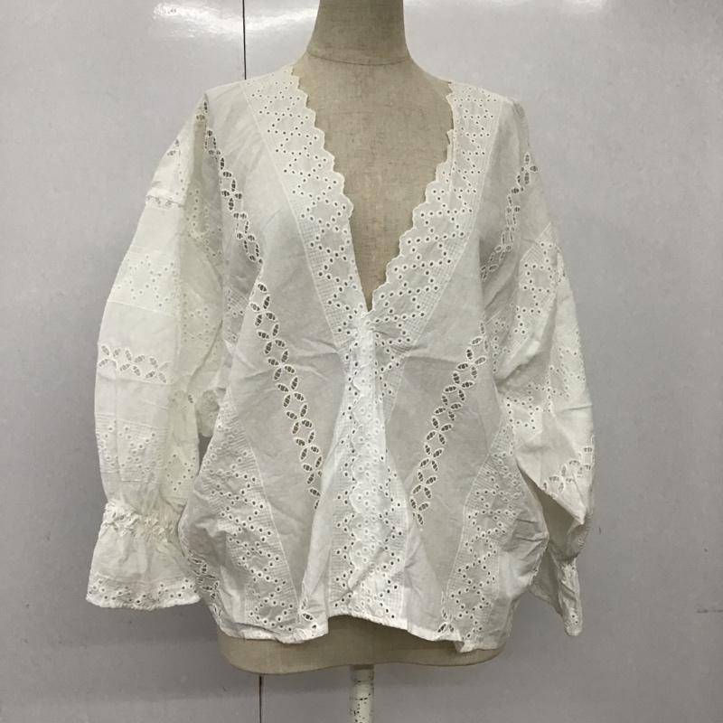 ローリーズファーム LOWRYS FARM カットソー 七分袖 LF600068TS スカラップレースブラウス Ｖネック FREE 刺繍 白 / ホワイト /  レディース USED 古着 中古 10095002