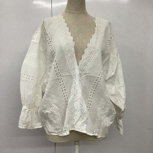 ローリーズファーム LOWRYS FARM カットソー 七分袖 LF600068TS スカラップレースブラウス Ｖネック FREE 刺繍 白 / ホワイト /  レディース USED 古着 中古 10095002