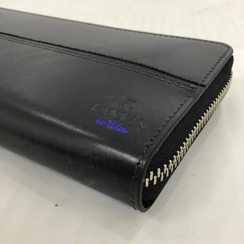 ランバンオンブルー LANVIN en Bleu 財布 長財布 553605 ラウンドファスナー 牛革 箱有 ロゴ、文字 黒 / ブラック /  メンズ USED 古着 中古 10095042