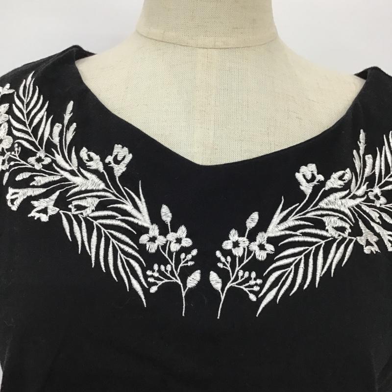 ナノベース nano base カットソー 半袖 BM72TT0966CO 刺繍 FREE 花柄 黒 / ブラック /  レディース USED 古着 中古 10095057