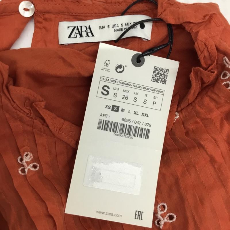 ザラ ZARA ワンピース ひざ丈スカート ノーカラーワンピース フレアワンピース 総柄ワンピース 長袖ワンピース S 総柄 橙 / オレンジ /  レディース USED 古着 中古 10095208