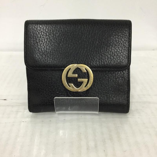 グッチ GUCCI 財布 二つ折り GG 無地 黒 / ブラック / X 金 / ゴールド /  レディース USED 古着 中古 10095281