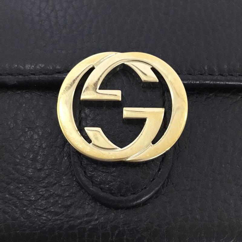 グッチ GUCCI 財布 二つ折り GG 無地 黒 / ブラック / X 金 / ゴールド /  レディース USED 古着 中古 10095281