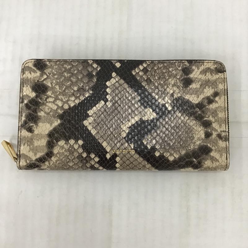 アンペルマン AMPELMANN 財布 長財布 ヘビ柄 ラウンドファスナー 箱有 ロゴ、文字 黒 / ブラック /  レディース USED 古着 中古 10095489
