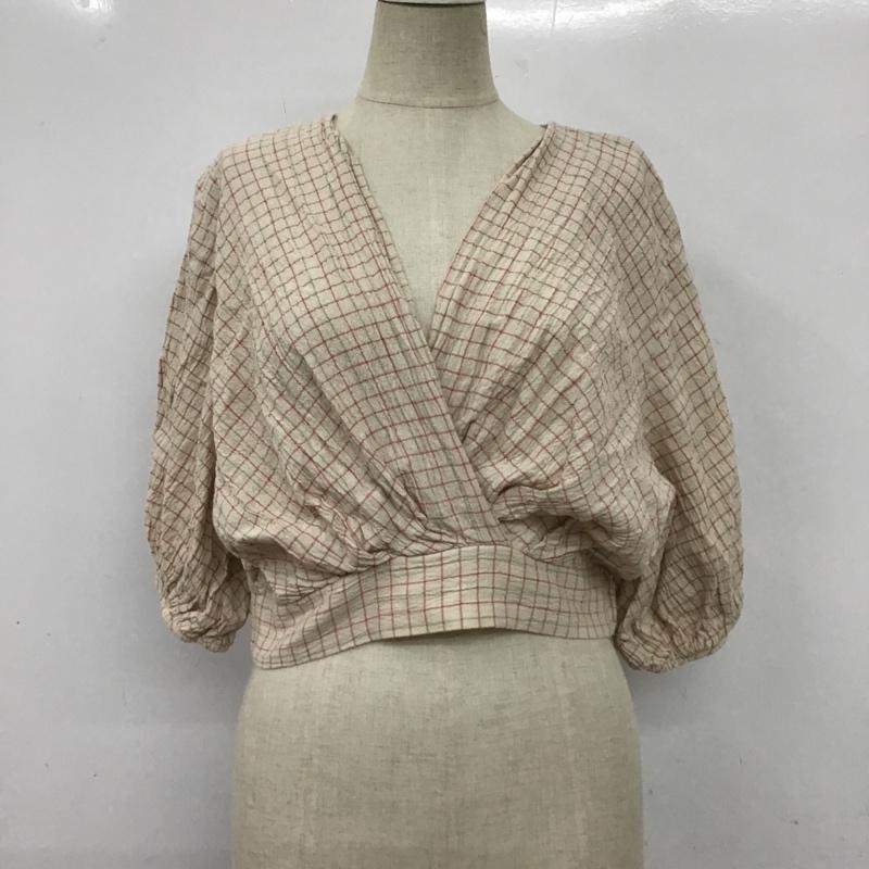 ザラ ZARA カットソー 半袖 0387 077 330 クロップド丈 S チェック ベージュ / ベージュ / X 緑 / グリーン / X 桃 / ピンク /  レディース USED 古着 中古 10095608