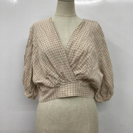 ザラ ZARA カットソー 半袖 0387 077 330 クロップド丈 S チェック ベージュ / ベージュ / X 緑 / グリーン / X 桃 / ピンク /  レディース USED 古着 中古 10095608