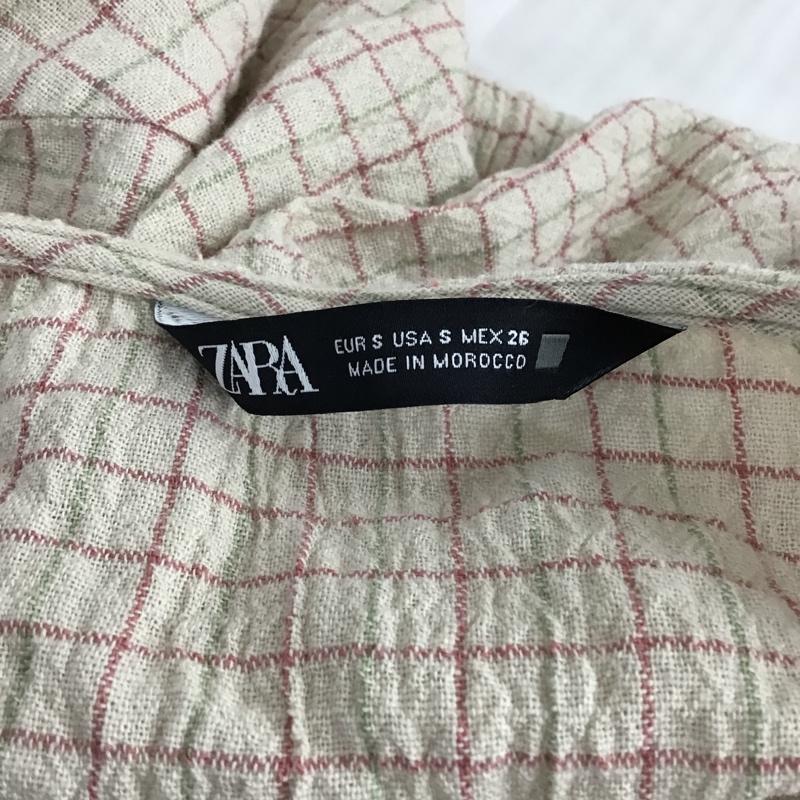 ザラ ZARA カットソー 半袖 0387 077 330 クロップド丈 S チェック ベージュ / ベージュ / X 緑 / グリーン / X 桃 / ピンク /  レディース USED 古着 中古 10095608