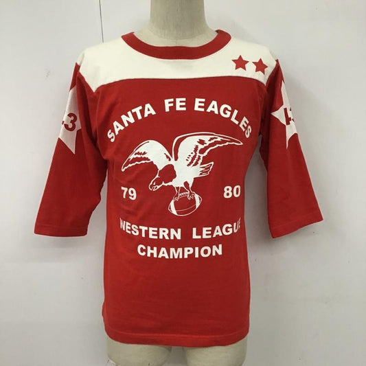 ポークチョップガレージサプライ PORKCHOP GARAGE SUPPLY Tシャツ 七分袖 プリント XS ロゴ、文字 赤 / レッド / X 白 / ホワイト /  メンズ USED 古着 中古 10095712