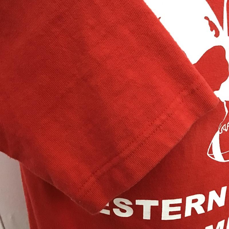 ポークチョップガレージサプライ PORKCHOP GARAGE SUPPLY Tシャツ 七分袖 プリント XS ロゴ、文字 赤 / レッド / X 白 / ホワイト /  メンズ USED 古着 中古 10095712