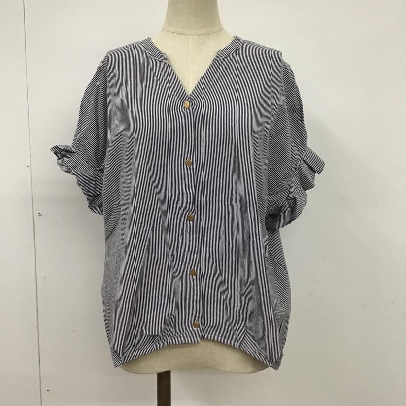 ビームス ハート BEAMS HEART カットソー 半袖 43-04-0690-213 スキッパーネックカットソー フリルカットソー 半袖カットソー ボーダーカットソー FREE ボーダー柄 白 / ホワイト / X 青 / ブルー /  レディース USED 古着 中古 10095749