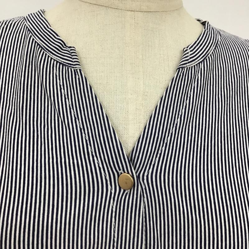 ビームス ハート BEAMS HEART カットソー 半袖 43-04-0690-213 スキッパーネックカットソー フリルカットソー 半袖カットソー ボーダーカットソー FREE ボーダー柄 白 / ホワイト / X 青 / ブルー /  レディース USED 古着 中古 10095749