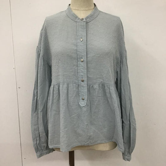 ザラ ZARA シャツ、ブラウス 長袖 ノーカラーシャツ 長袖シャツ 前開シャツ フレア パフスリーブカットソー XS 総柄 水色 / ライトブルー /  レディース USED 古着 中古 10095831