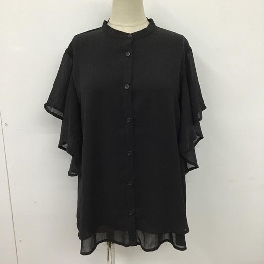 レイカズン Ray Cassin シャツ、ブラウス 半袖 413-120748 ラッフルスリーブブラウス 半袖シャツ フリルシャツ 前開シャツカットソー ノーカラーシャツ FREE 無地 黒 / ブラック /  レディース USED 古着 中古 10095860