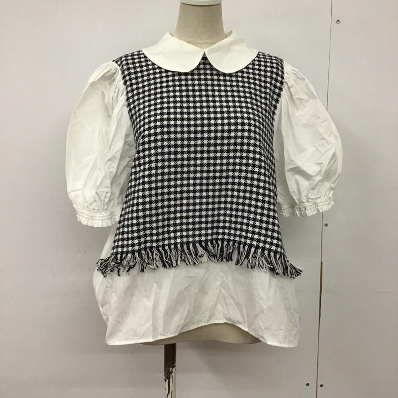 ザラ ZARA カットソー 半袖 2478 262 250 丸襟 パフスリーブ ドッキング L チェック 白 / ホワイト / X 黒 / ブラック /  レディース USED 古着 中古 10095949