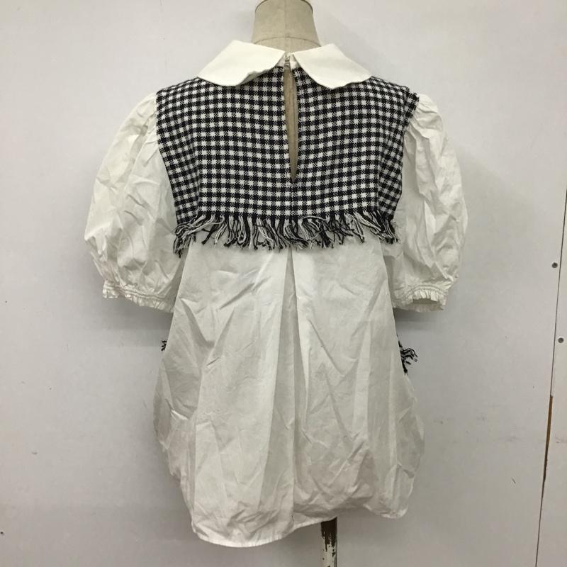 ザラ ZARA カットソー 半袖 2478 262 250 丸襟 パフスリーブ ドッキング L チェック 白 / ホワイト / X 黒 / ブラック /  レディース USED 古着 中古 10095949