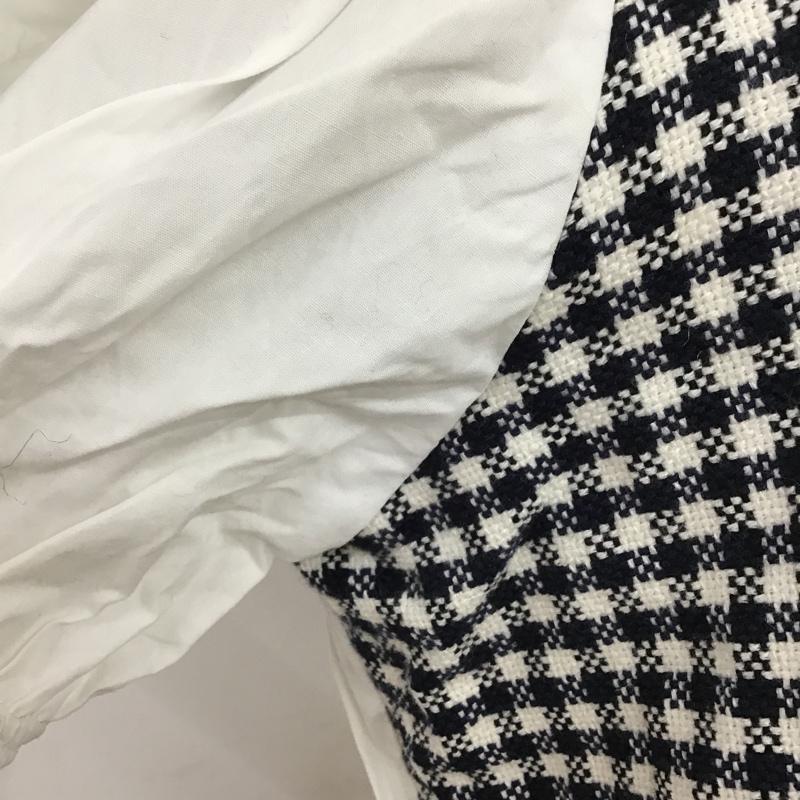 ザラ ZARA カットソー 半袖 2478 262 250 丸襟 パフスリーブ ドッキング L チェック 白 / ホワイト / X 黒 / ブラック /  レディース USED 古着 中古 10095949