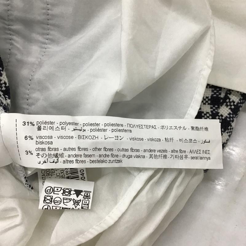 ザラ ZARA カットソー 半袖 2478 262 250 丸襟 パフスリーブ ドッキング L チェック 白 / ホワイト / X 黒 / ブラック /  レディース USED 古着 中古 10095949