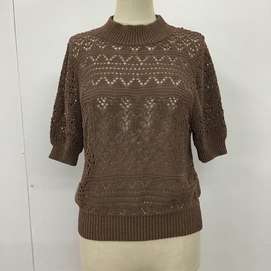 リエンダ rienda ニット、セーター 半袖 110DS670-1530 ボーダークロシェKnit TOP FREE 無地 茶 / ブラウン /  レディース USED 古着 中古 10096059