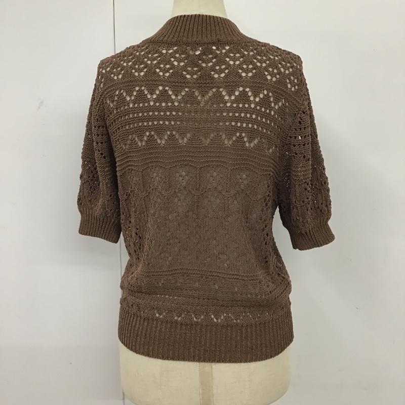リエンダ rienda ニット、セーター 半袖 110DS670-1530 ボーダークロシェKnit TOP FREE 無地 茶 / ブラウン /  レディース USED 古着 中古 10096059