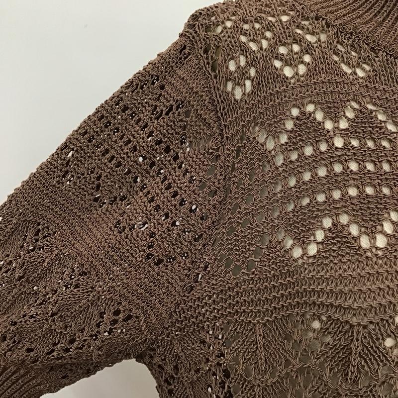 リエンダ rienda ニット、セーター 半袖 110DS670-1530 ボーダークロシェKnit TOP FREE 無地 茶 / ブラウン /  レディース USED 古着 中古 10096059