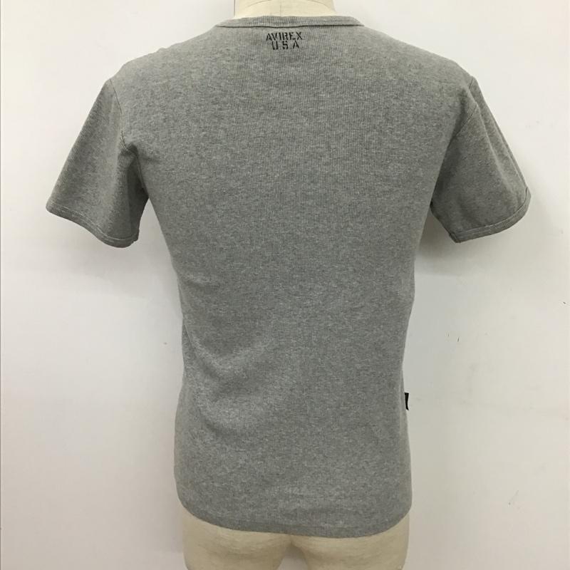 アヴィレックス AVIREX Tシャツ 半袖 Vネック リブ バックロゴ M プリント 灰 / グレー /  メンズ USED 古着 中古 10096085