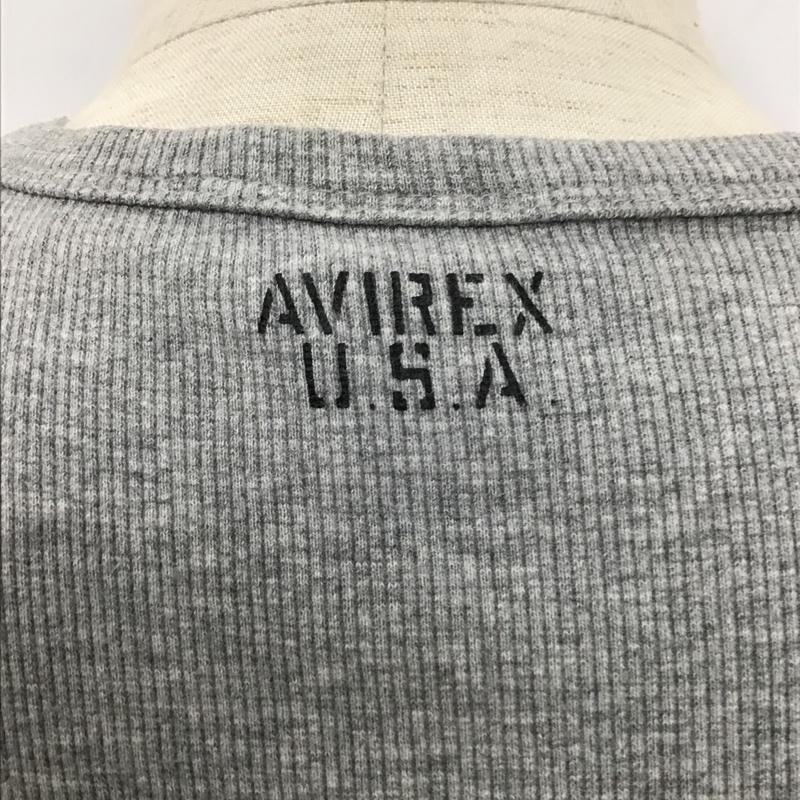 アヴィレックス AVIREX Tシャツ 半袖 Vネック リブ バックロゴ M プリント 灰 / グレー /  メンズ USED 古着 中古 10096085